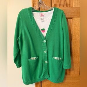 The Quacker Factory strawberry shirt AND D & Co. cardigan, QVC, XL